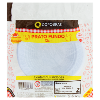 PRATO PLÁSTICO COPOBRAS FUNDO 12CM C/ 10UN