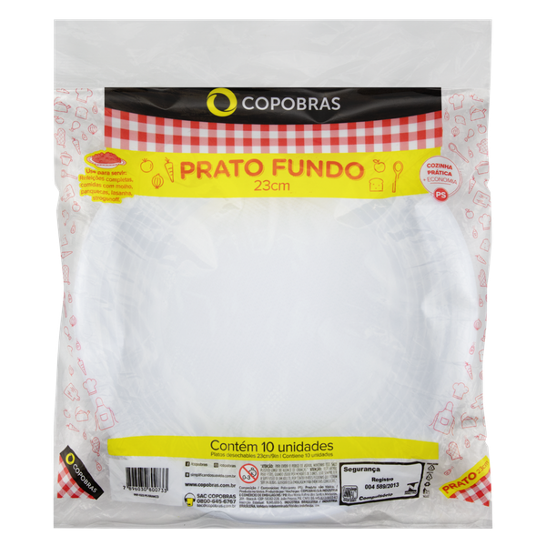PRATO PLÁSTICO COPOBRAS FUNDO 23CM C/ 10