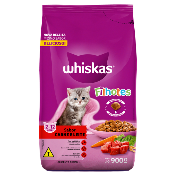 RAÇÃO WHISKAS GATO CARNE/LEITE 900G