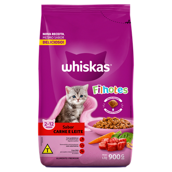 RAÇÃO WHISKAS GATO CARNE/LEITE 900G