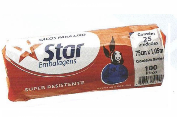 SACO LIXO STAR ROLO 100L C/ 25UN AZUL