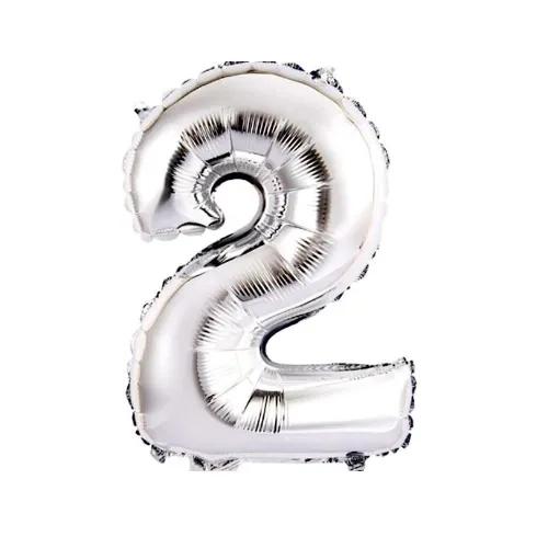 Balao De Numeros Metalizado 40Cm Junco Prata N2