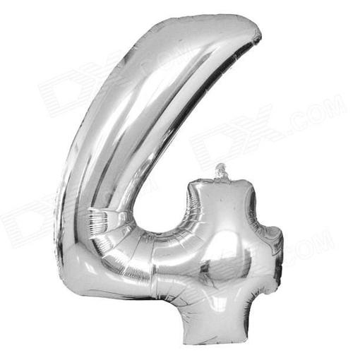 Balao De Numeros Metalizado 40Cm Junco Prata N4