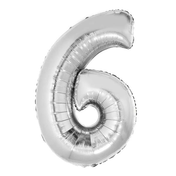 Balao De Numeros Metalizado 40Cm Junco Prata N6