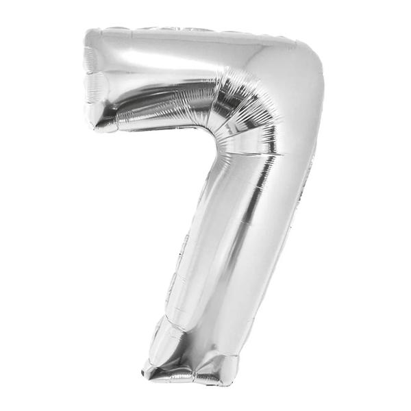 Balao De Numeros Metalizado 40Cm Junco Prata N7