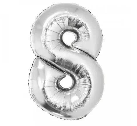 Balao De Numeros Metalizado 40Cm Junco Prata N8