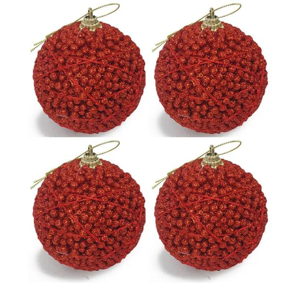 Conj Bola Natal Decor C/Glitter 8Cm HT0849 Emb Rio Master 4un