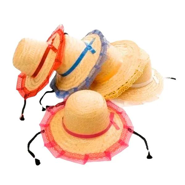 Chapeu Palha C/Renda E Trança