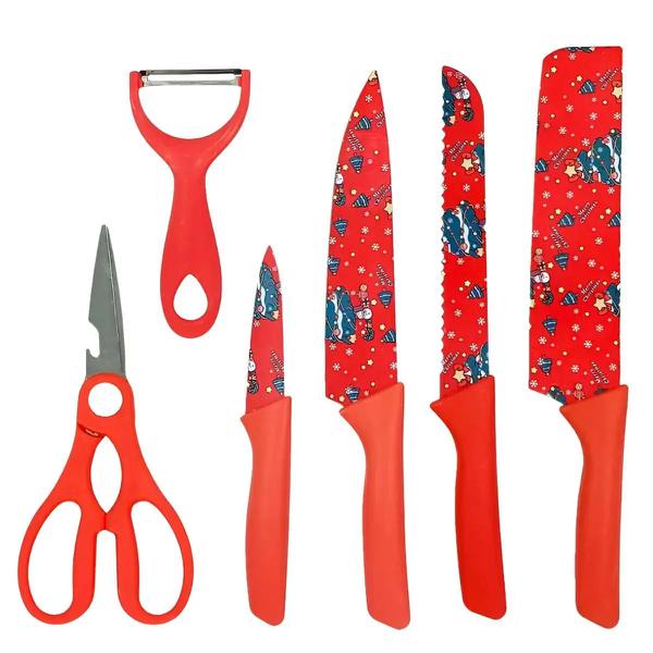 Conj Faca/Tesoura/Descascador Natalino Emb Kehome  6pc 9645