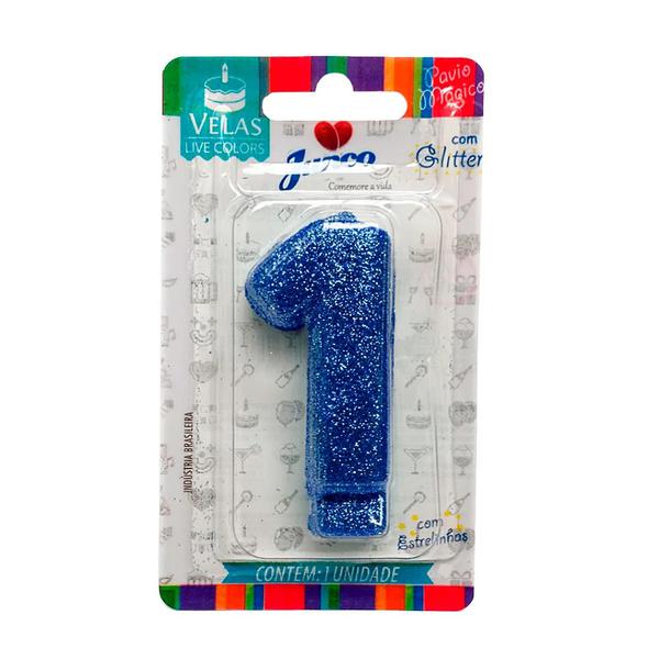 Vela Aniv Mini Glitter Junco Festas Azul N1