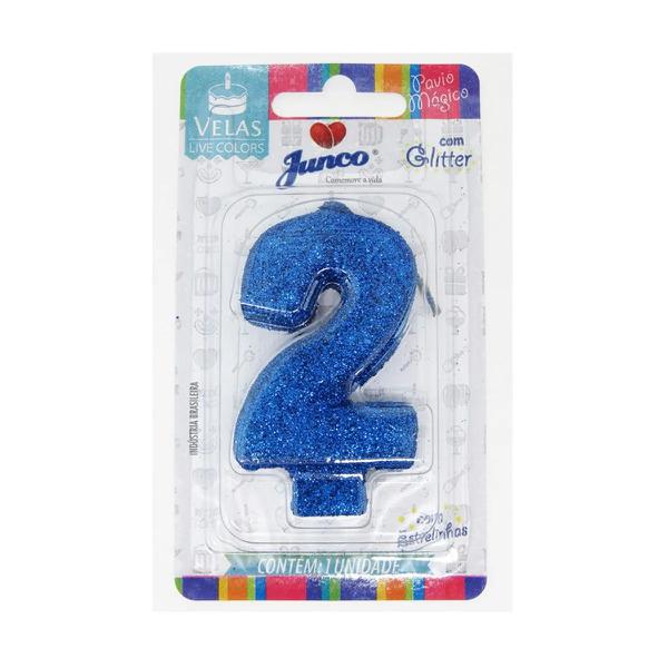 Vela Aniv Mini Glitter Junco Festas Azul N2