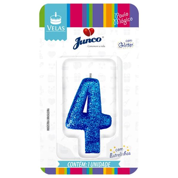 Vela Aniv Mini Glitter Junco Festas Azul N4