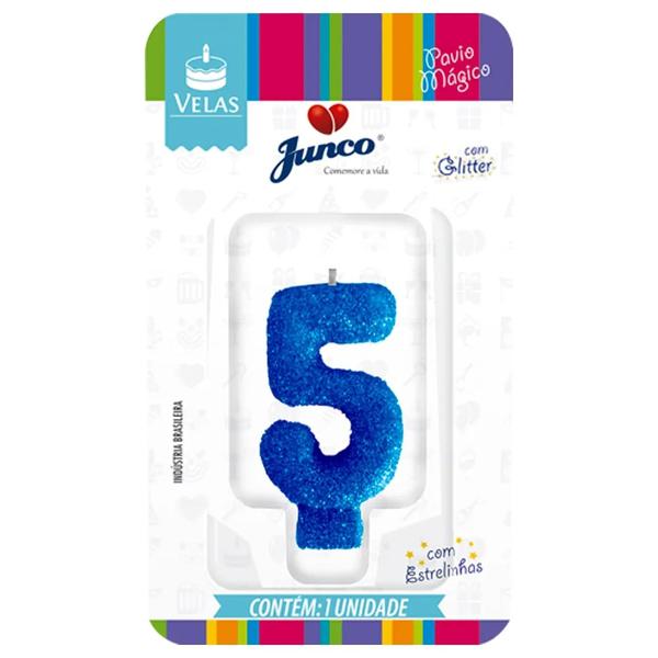 Vela Aniv Mini Glitter Junco Festas Azul N5