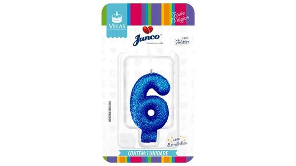 Vela Aniv Mini Glitter Junco Festas Azul N6