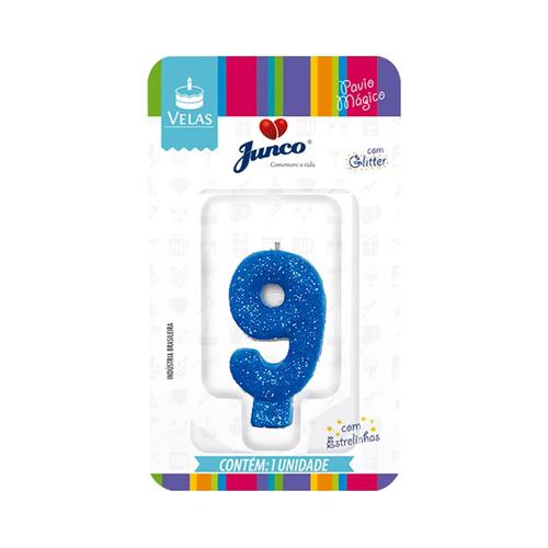 Vela Aniv Mini Glitter Junco Festas Azul N9