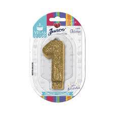 Vela Aniv Mini Glitter Junco Festas Dourada N1
