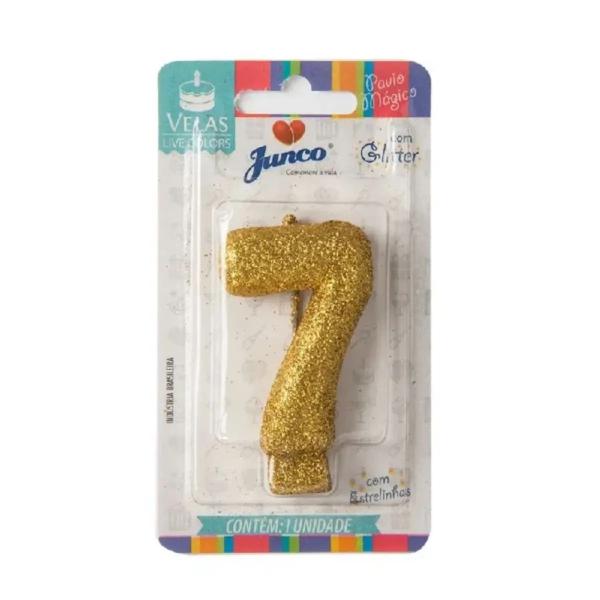 Vela Aniv Mini Glitter Junco Festas Dourada N7