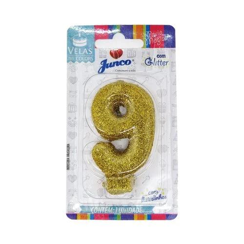 Vela Aniv Mini Glitter Junco Festas Dourada N9