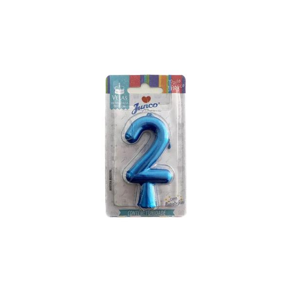 Vela Aniv Palito Metalizada  Junco  Azul N2