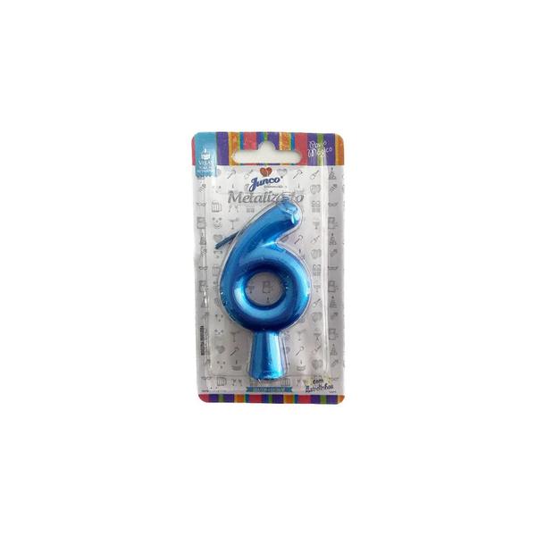 Vela Aniv Palito Metalizada  Junco Azul N6