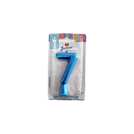 Vela Aniv Palito Metalizada  Junco Azul N7