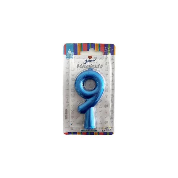 Vela Aniv Palito Metalizada  Junco Azul N9