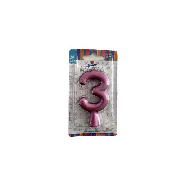 Vela Aniv Palito Metalizada  Junco Rosa N3
