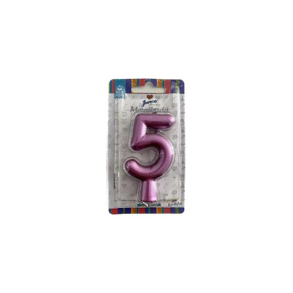 Vela Aniv Palito Metalizada  Junco Rosa N5