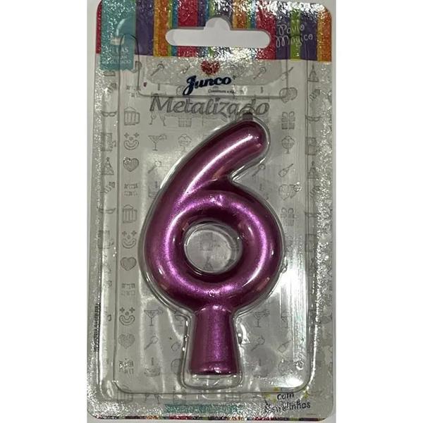 Vela Aniv Palito Metalizada  Junco Rosa N6