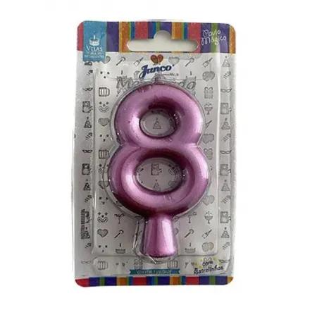 Vela Aniv Palito Metalizada  Junco Rosa N8