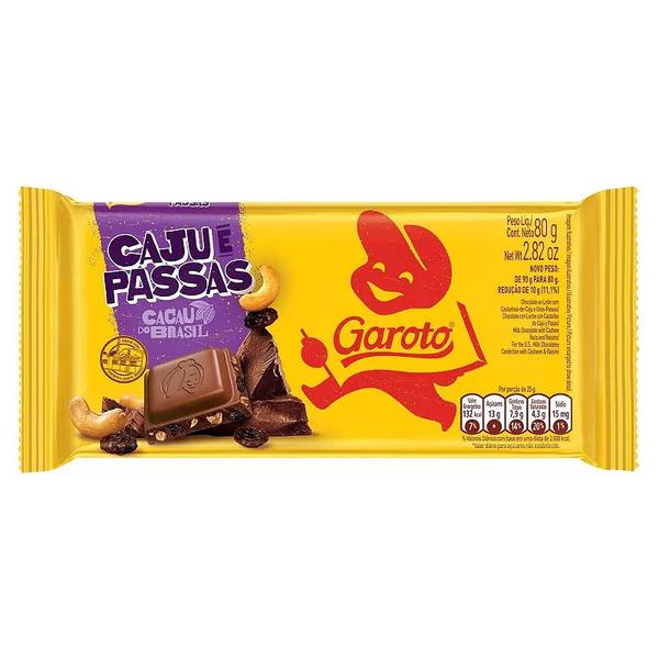 BARRA CHOC GAROTO CAJU C/ PASSAS 90G