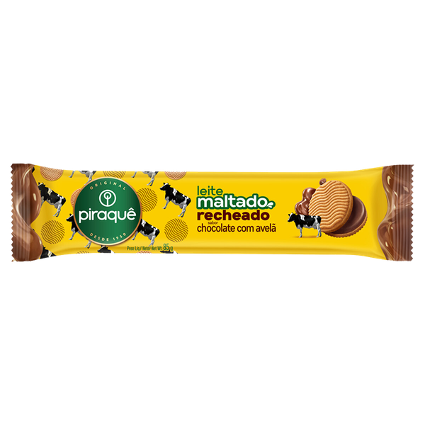 BISCOITO PIRAQUE LEITE MALTADO 85G CHOCOLATE COM AVELA
