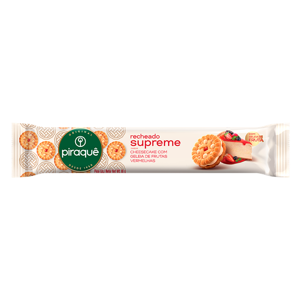 BISCOITO PIRAQUE SUPREME 80G CHEESECAKE C/GELEIA DE FRUTAS VERMELHAS