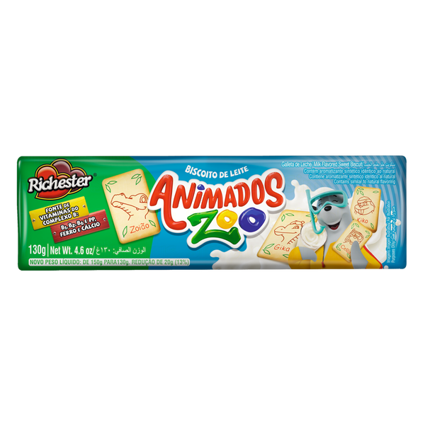 BISCOITO RICHESTER ANIMADOS ZOO 130G LEITE VITAMINADO