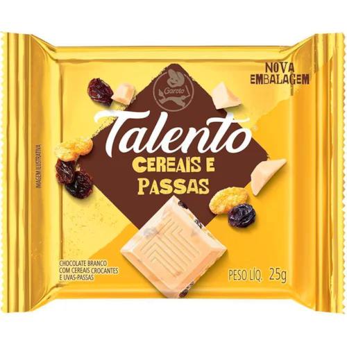 CHOCOLATE BRANCO GAROTO TALENTO 25G C/CEREAIS E PASSAS