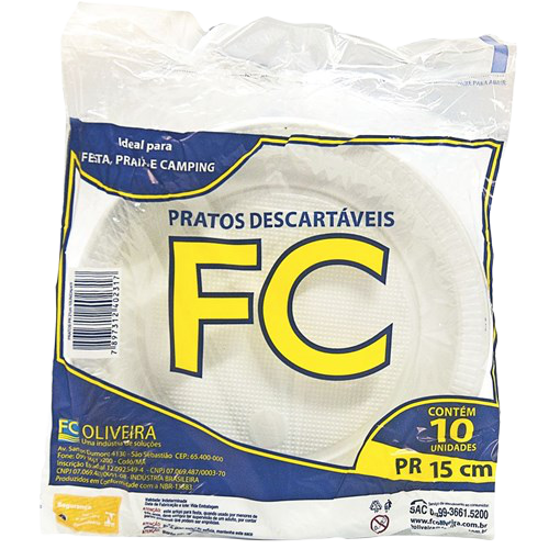 PRATO DESCARTAVEL FC N15-RASO C/10
