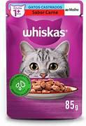 WHISKAS SACHÊ ADULTO 85GR GATO CASTRADO SABOR CARNE