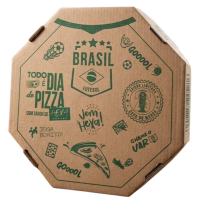 CAIXA DE PIZZA PARDA TAMPA SOLTA N°35 - "COPA DO MUNDO"