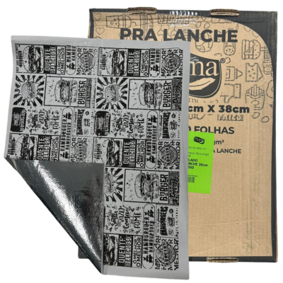 PAPEL ACOPLADO PLUMA C/ METALIZADO LANCHE 30 X 38 C/ 350 UND