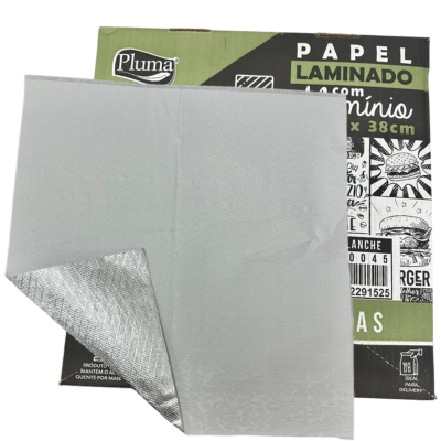 PAPEL LAMINADO PLUMA C/ ALUMINIO LISO 38 X 38 CX C/ 250 UND