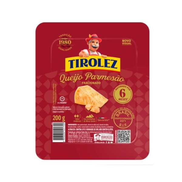 QUEIJO PARMESAO TIROLEZ MAT. 6 M FRACIONADO PECA 200GR