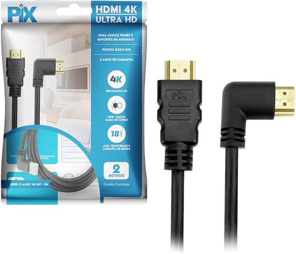 CABO HDMI 2.0 4K HDR 19P 30AWG 2M 90 GRAUS 018-3323 PIX