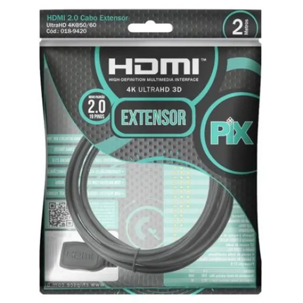 CABO HDMI EXTENSOR 2.0 MACHO/FEMEA 2M 018-9420 PIX