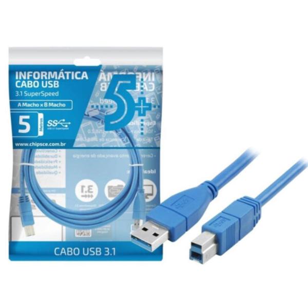 CABO USB 3.1 USB-A MACHO + USB-B MACHO 2M 018-7733 CHIPSCE