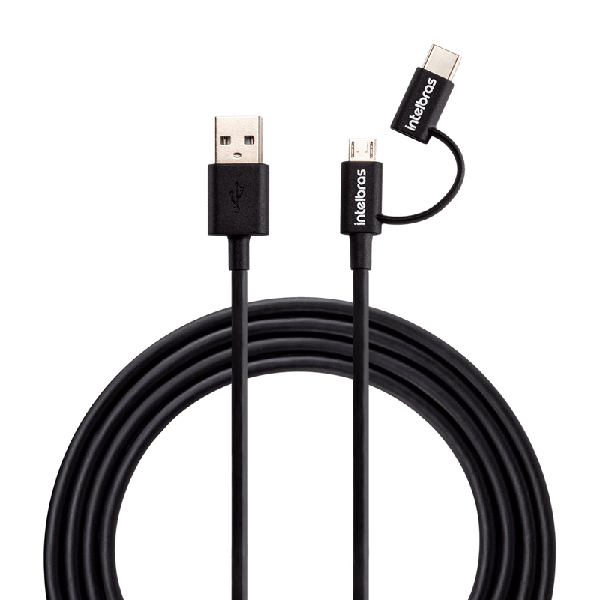 CABO USB/MICRO-USB+USB-C 1,2M PVC PRETO INTELBRAS