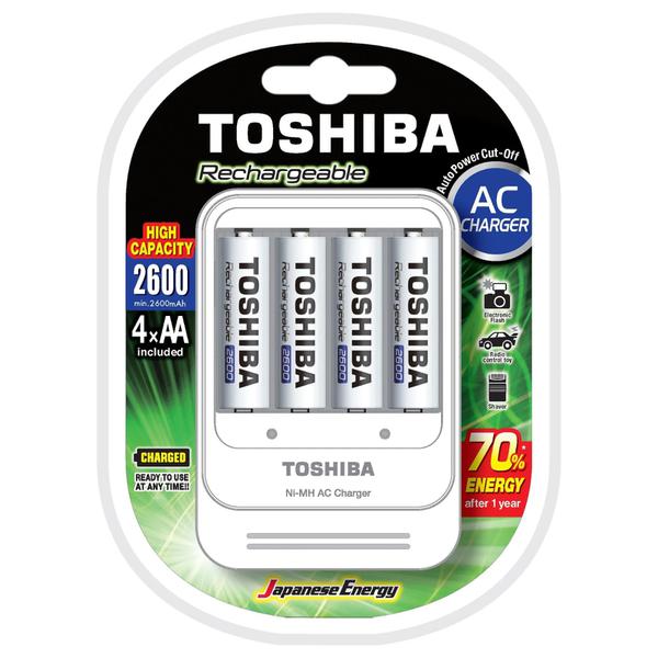CARREGADOR PILHA AC AA/AAA TOSHIBA C/ 4 PILHAS AA