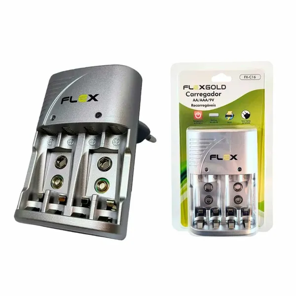 CARREGADOR PILHA FLEX FXC16 AA/AAA/9V BIV