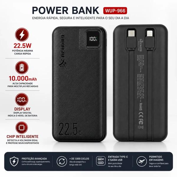 CARREGADOR PORTATIL 10.000MAH C/ CONECOTRES WUP-966 PEINING