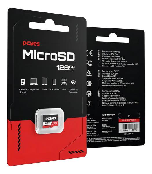 CARTAO MICRO SD 128GB CLASSE 10 U3 V30 PCYES