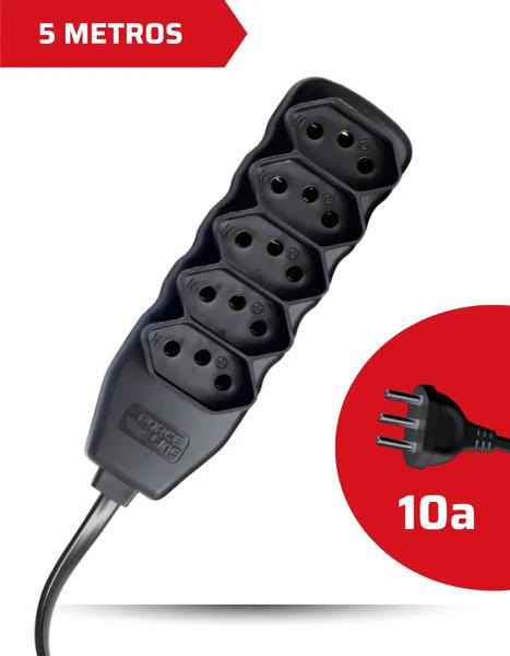 EXTENSAO TRIPOLAR 10 MTS 5 TOM. 10A PRETO FORCE LINE